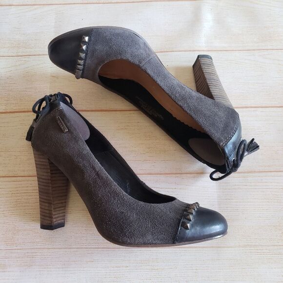 Diesel Leather Suede Round Toe Studded Tassel Heel Pumps Shoes Brown Size 39 - Picture 1 of 16